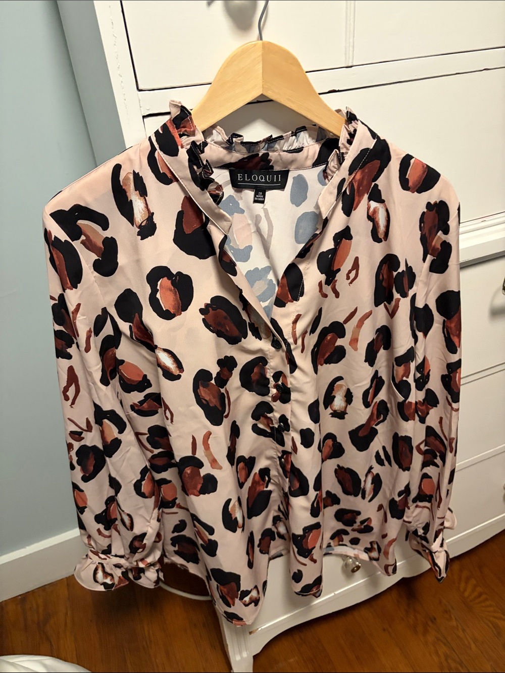 Eloquii Blush Pink Leopard-Print Ruffle Collar Blouse